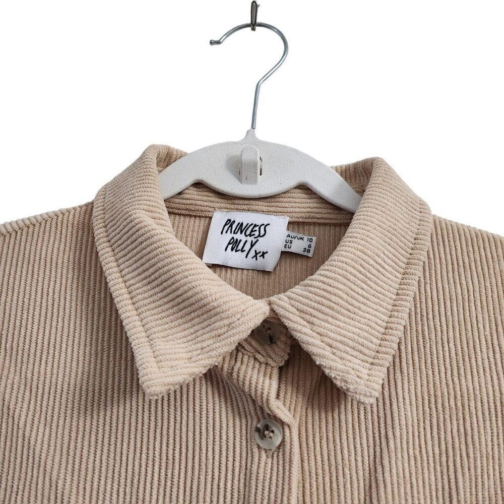 Princess Polly Womens Western Corduroy Top 6 Beige Shacket Button Front Boho - Picture 2 of 13